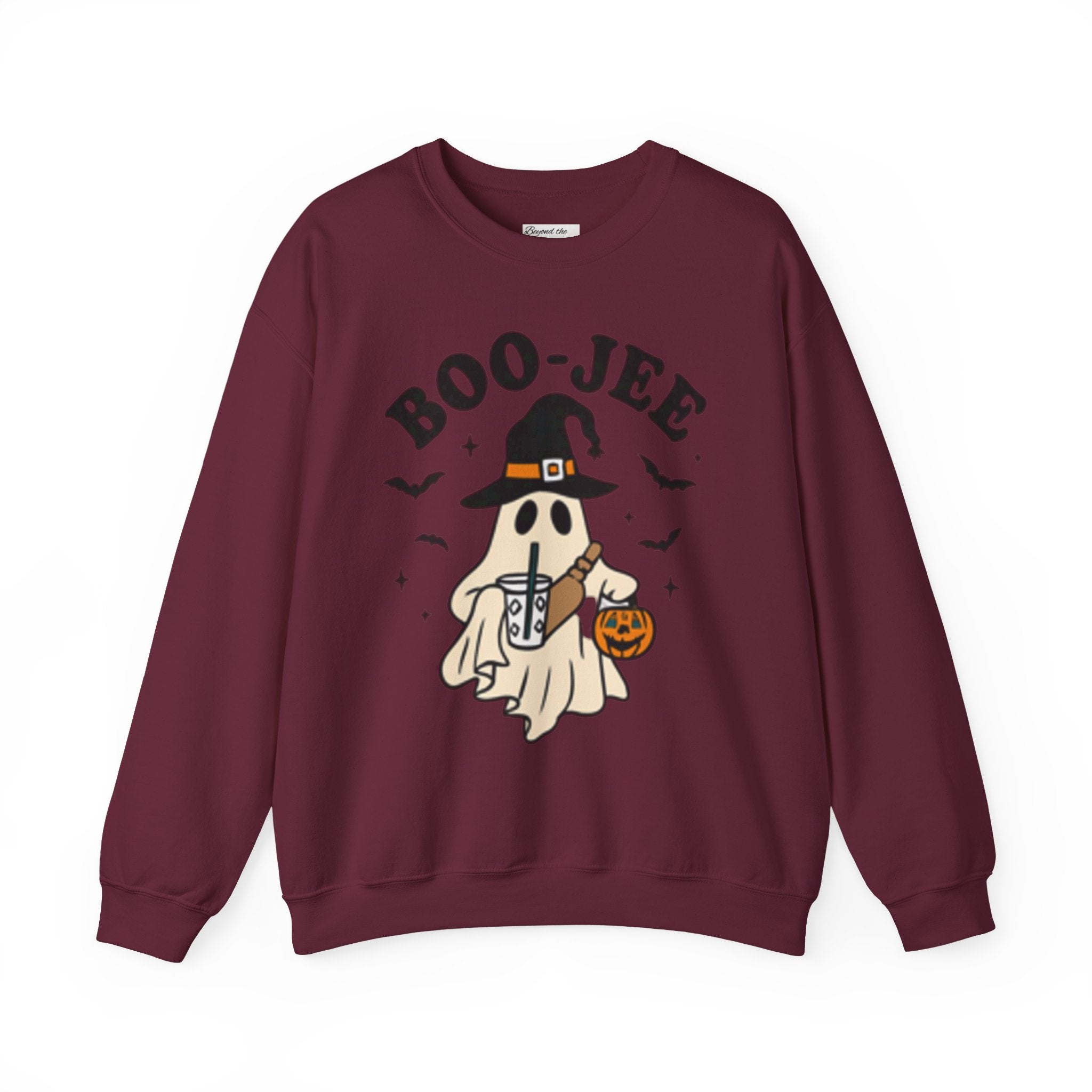 Boo-jee Ghost Sweatshirt – Cute Halloween Witch Ghost with Pumpkin & Boba