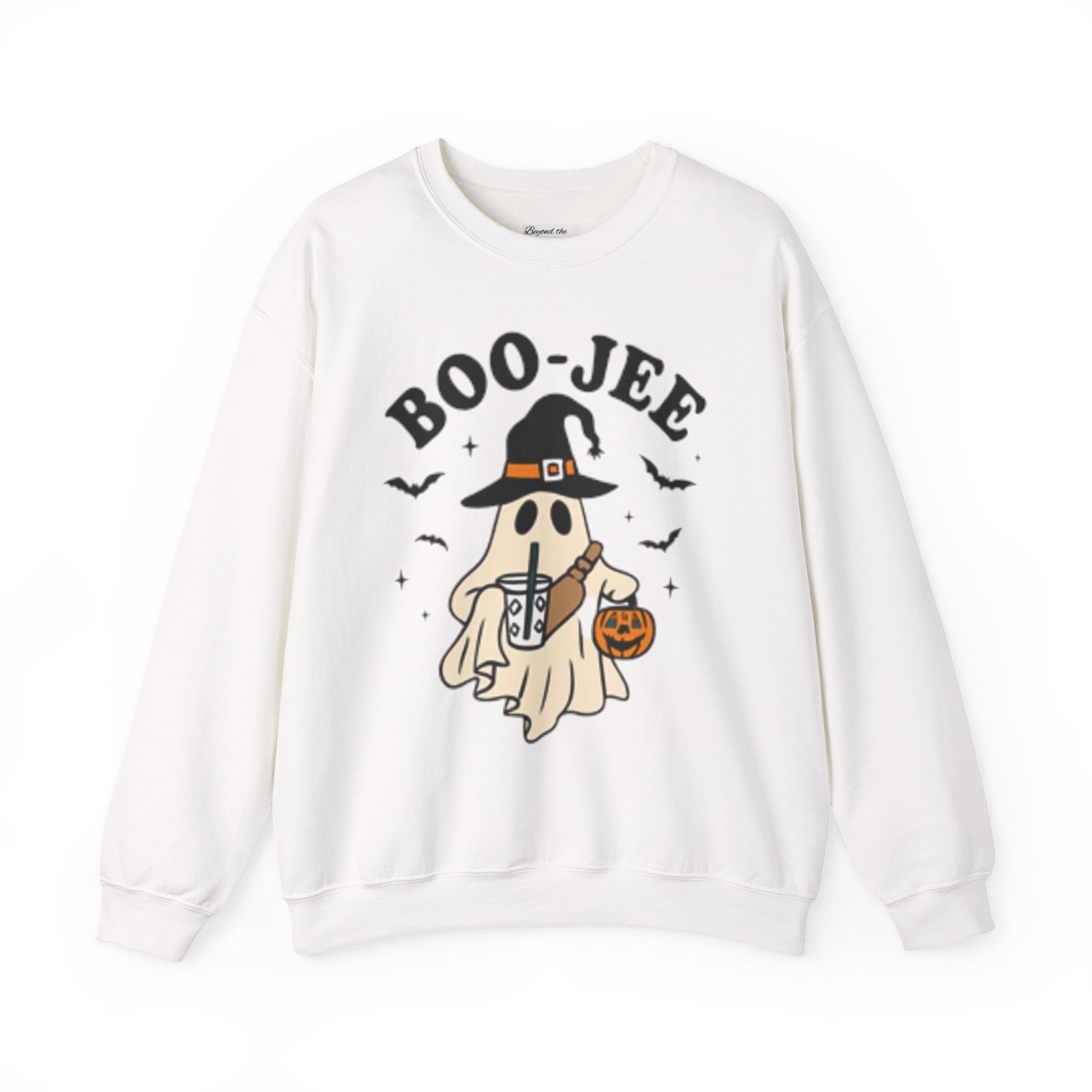 Boo-jee Ghost Sweatshirt – Cute Halloween Witch Ghost with Pumpkin & Boba