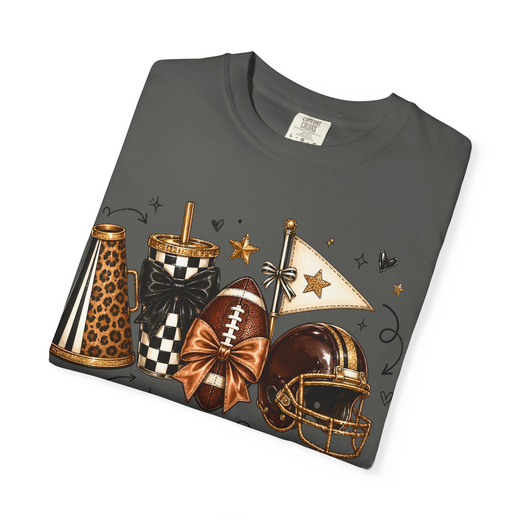 Football Tailgate Graphic T-Shirt — Helmet, Cleats & Game Day Icons