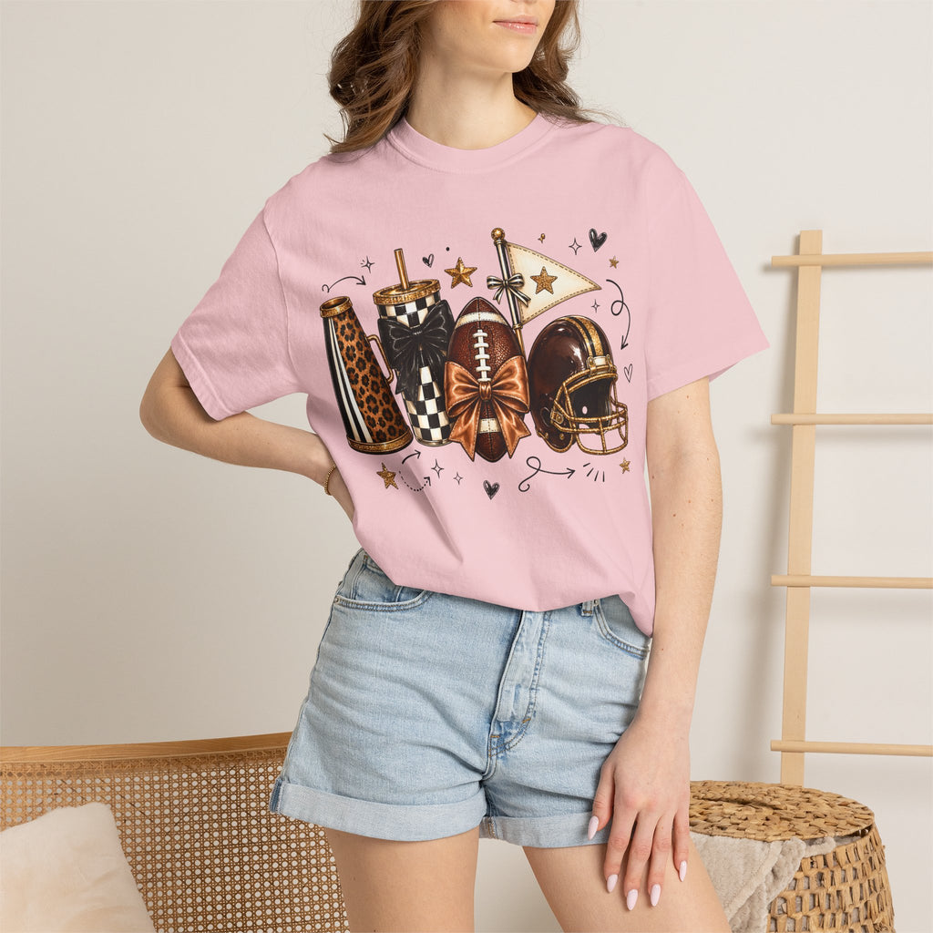 Football Tailgate Graphic T-Shirt — Helmet, Cleats & Game Day Icons