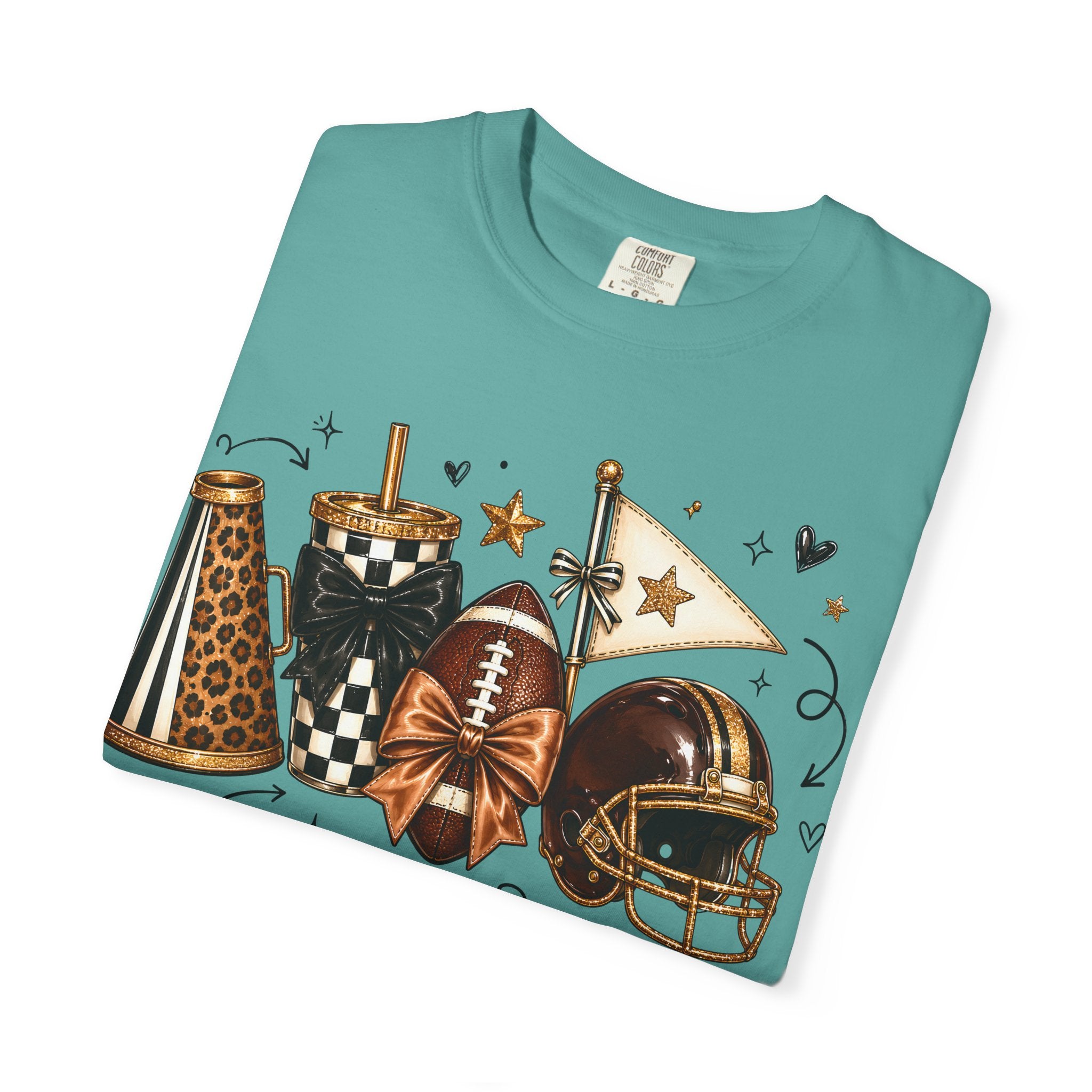 Football Tailgate Graphic T-Shirt — Helmet, Cleats & Game Day Icons