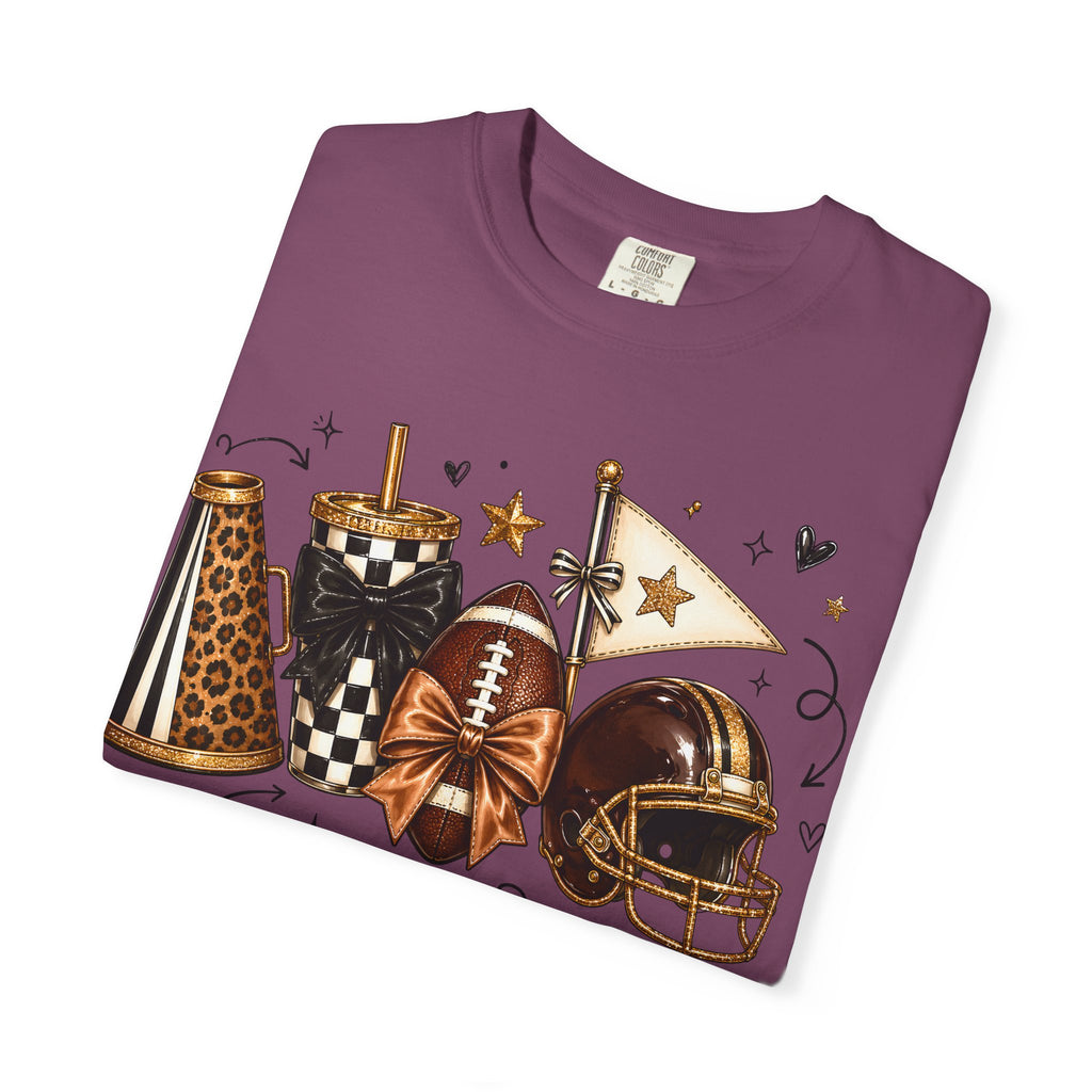 Football Tailgate Graphic T-Shirt — Helmet, Cleats & Game Day Icons