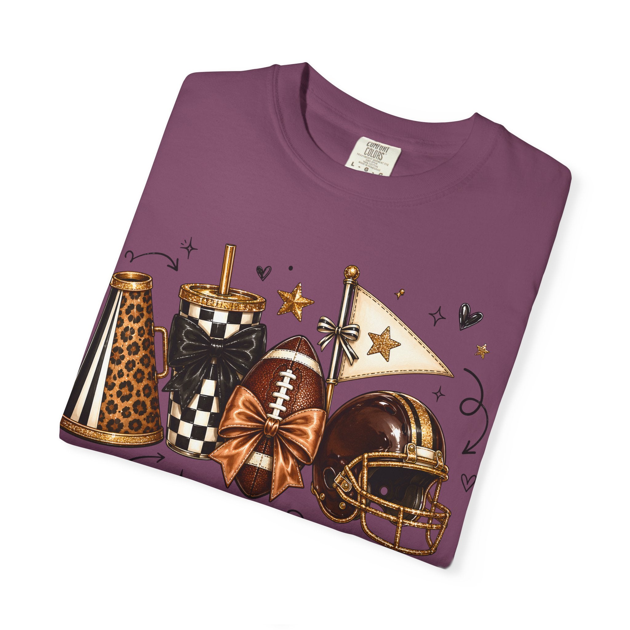 Football Tailgate Graphic T-Shirt — Helmet, Cleats & Game Day Icons