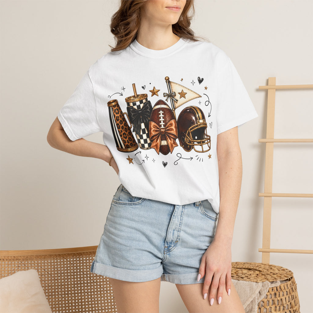 Football Tailgate Graphic T-Shirt — Helmet, Cleats & Game Day Icons
