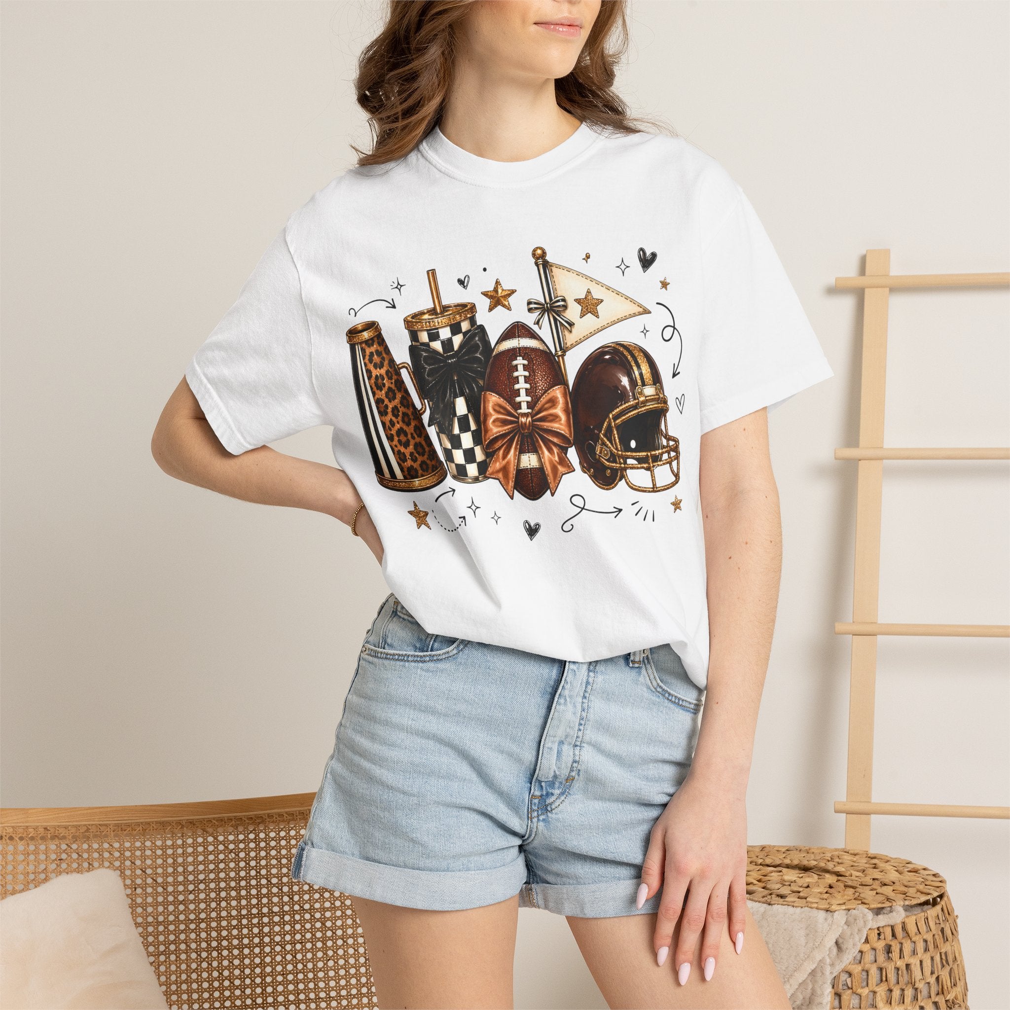 Football Tailgate Graphic T-Shirt — Helmet, Cleats & Game Day Icons