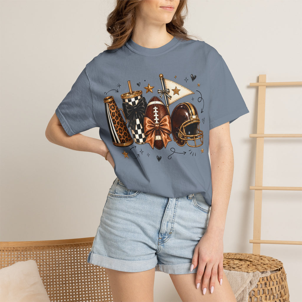 Football Tailgate Graphic T-Shirt — Helmet, Cleats & Game Day Icons