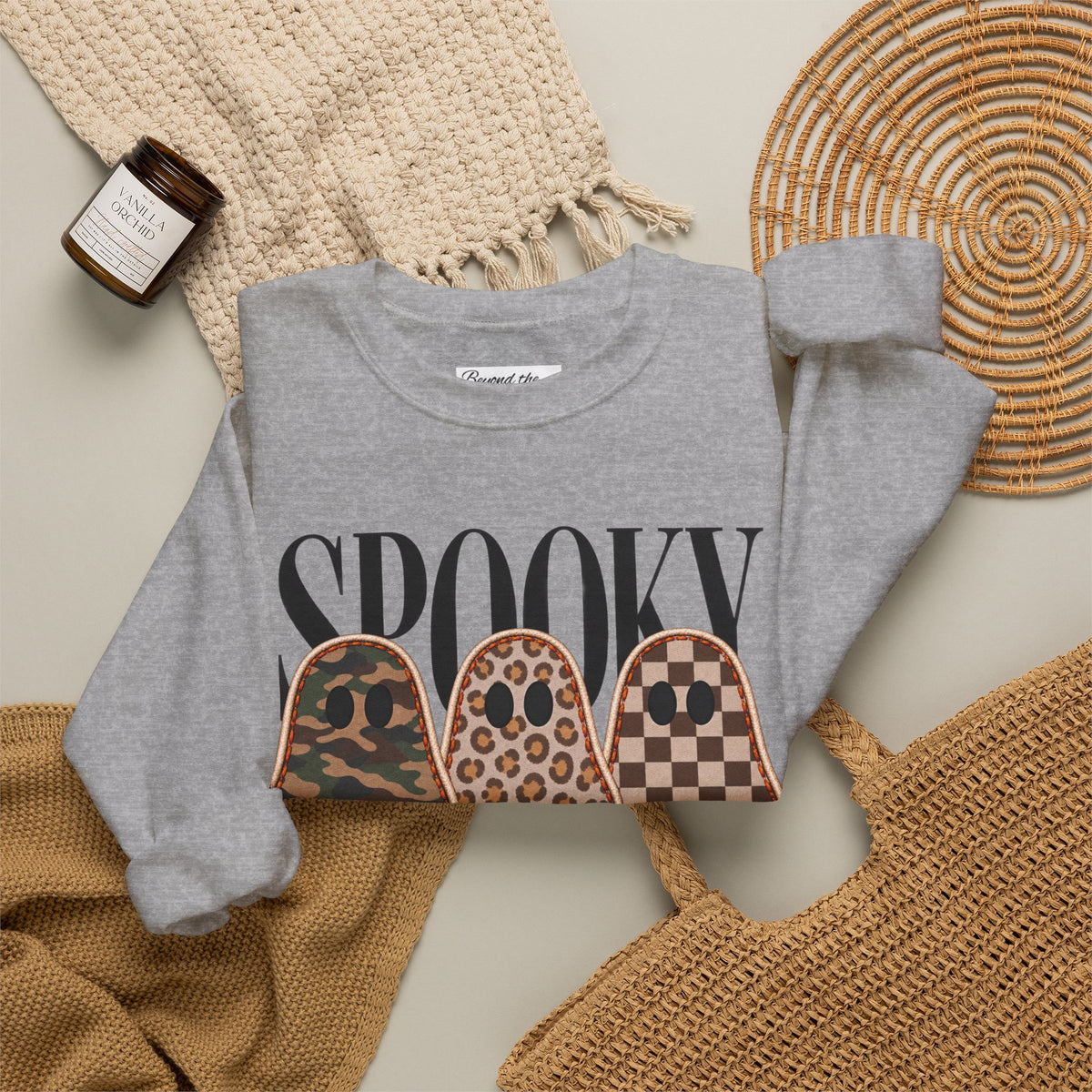 Spooky Season Ghost Sweatshirt, Cute Halloween Crewneck, Leopard Ghost Fall Sweater, Halloween Graphic Sweatshirt