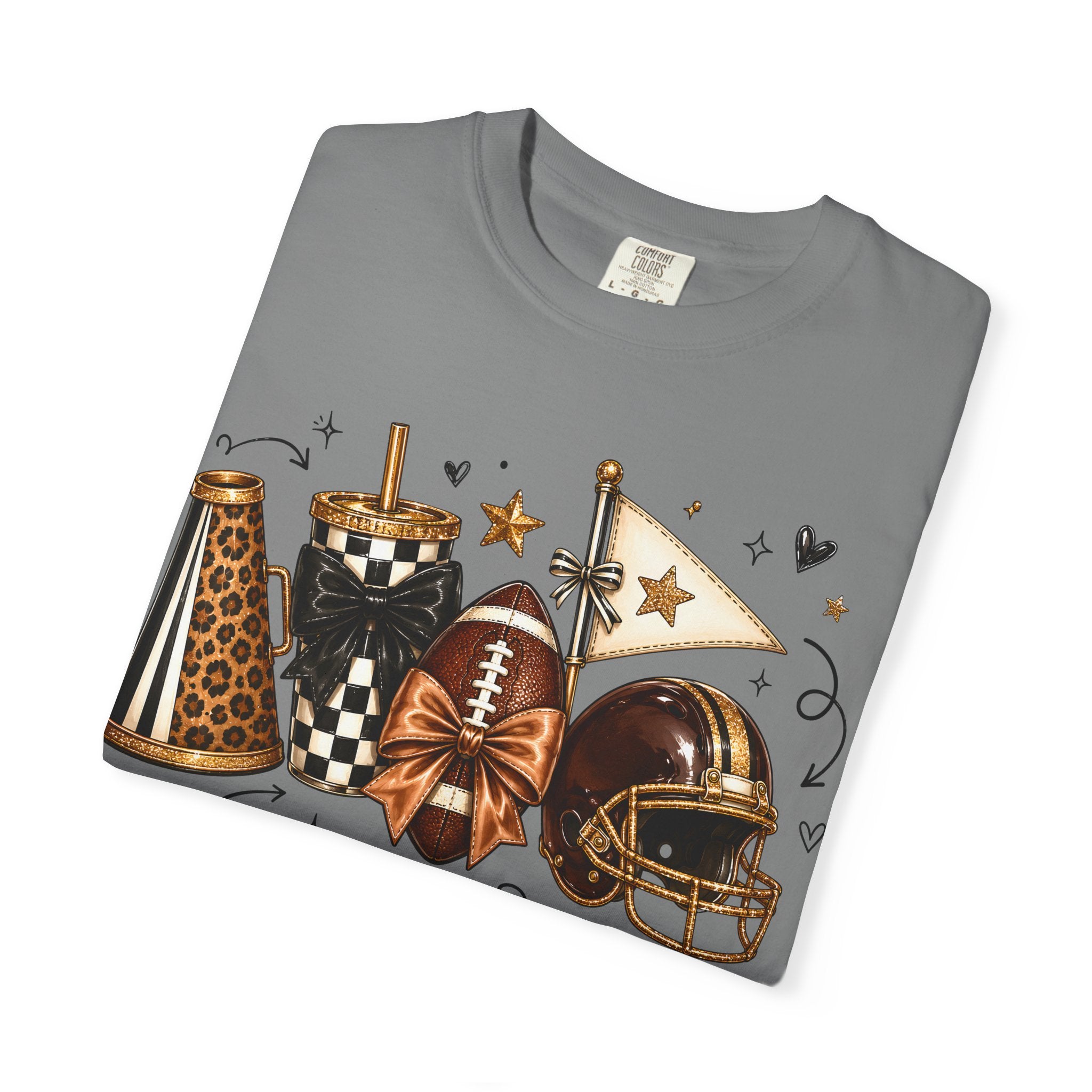 Football Tailgate Graphic T-Shirt — Helmet, Cleats & Game Day Icons