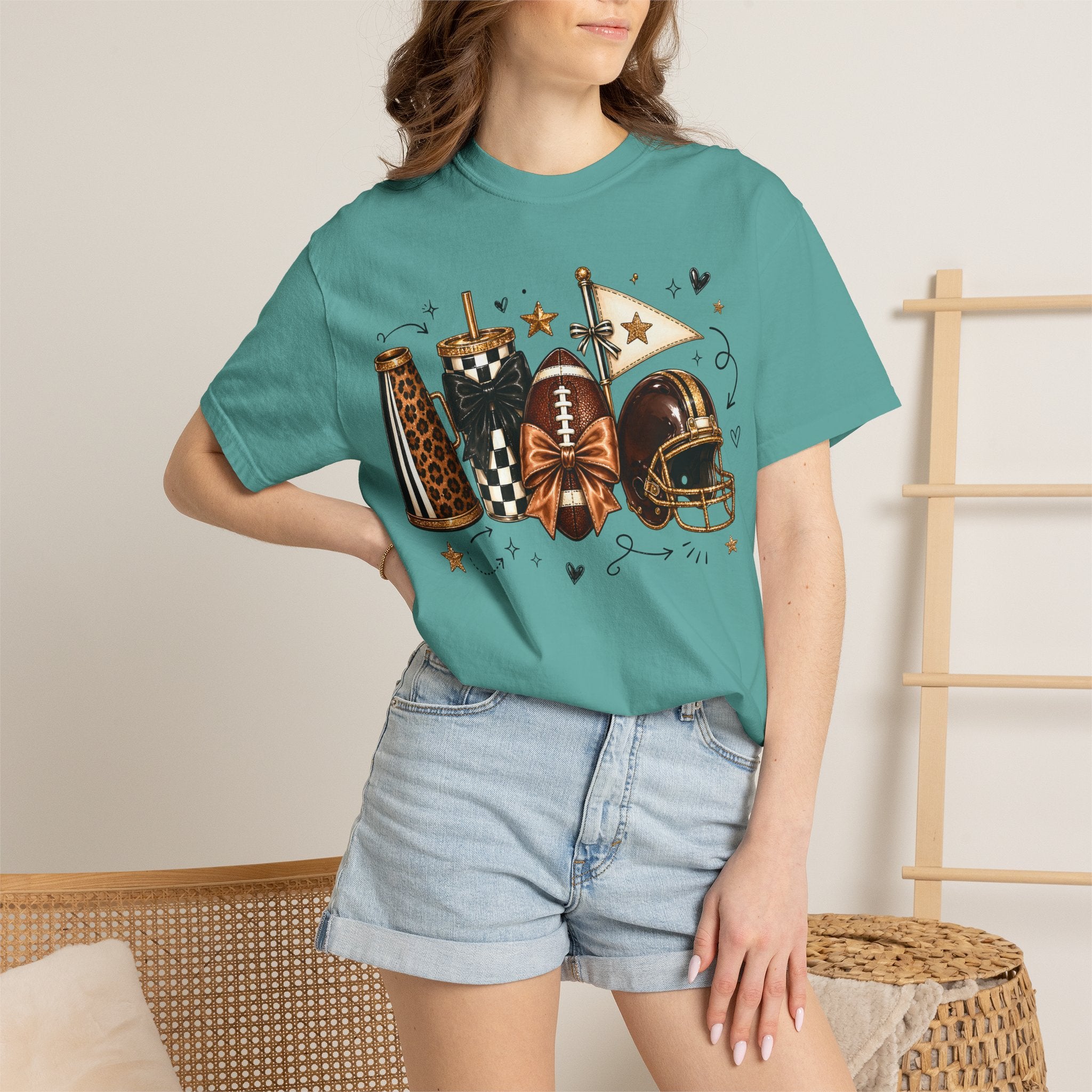 Football Tailgate Graphic T-Shirt — Helmet, Cleats & Game Day Icons