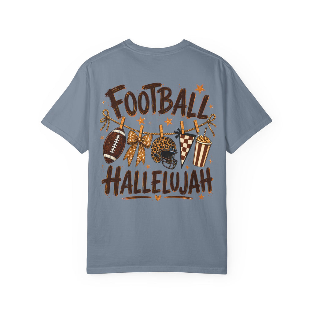 Football Hallelujah T-Shirt — Vintage Game Day Tee with Helmet & Pom Poms