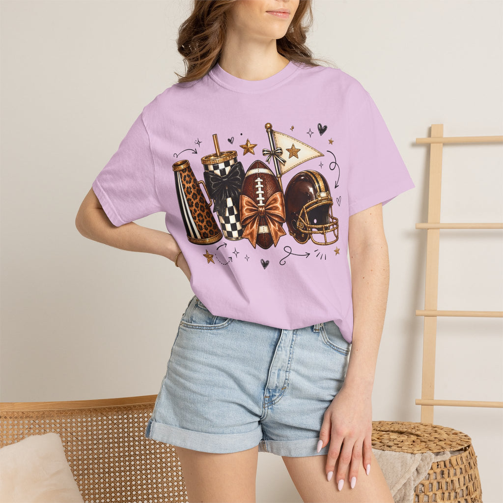 Football Tailgate Graphic T-Shirt — Helmet, Cleats & Game Day Icons