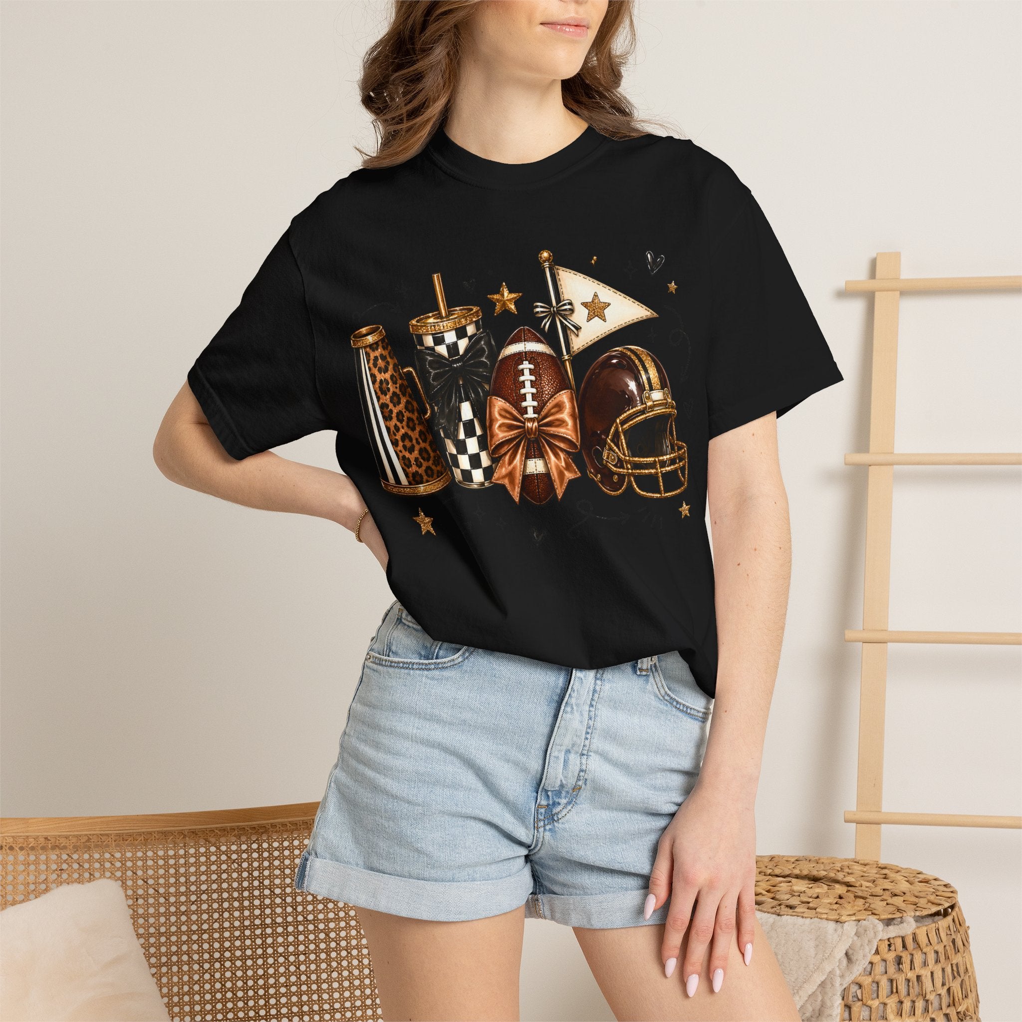Football Tailgate Graphic T-Shirt — Helmet, Cleats & Game Day Icons