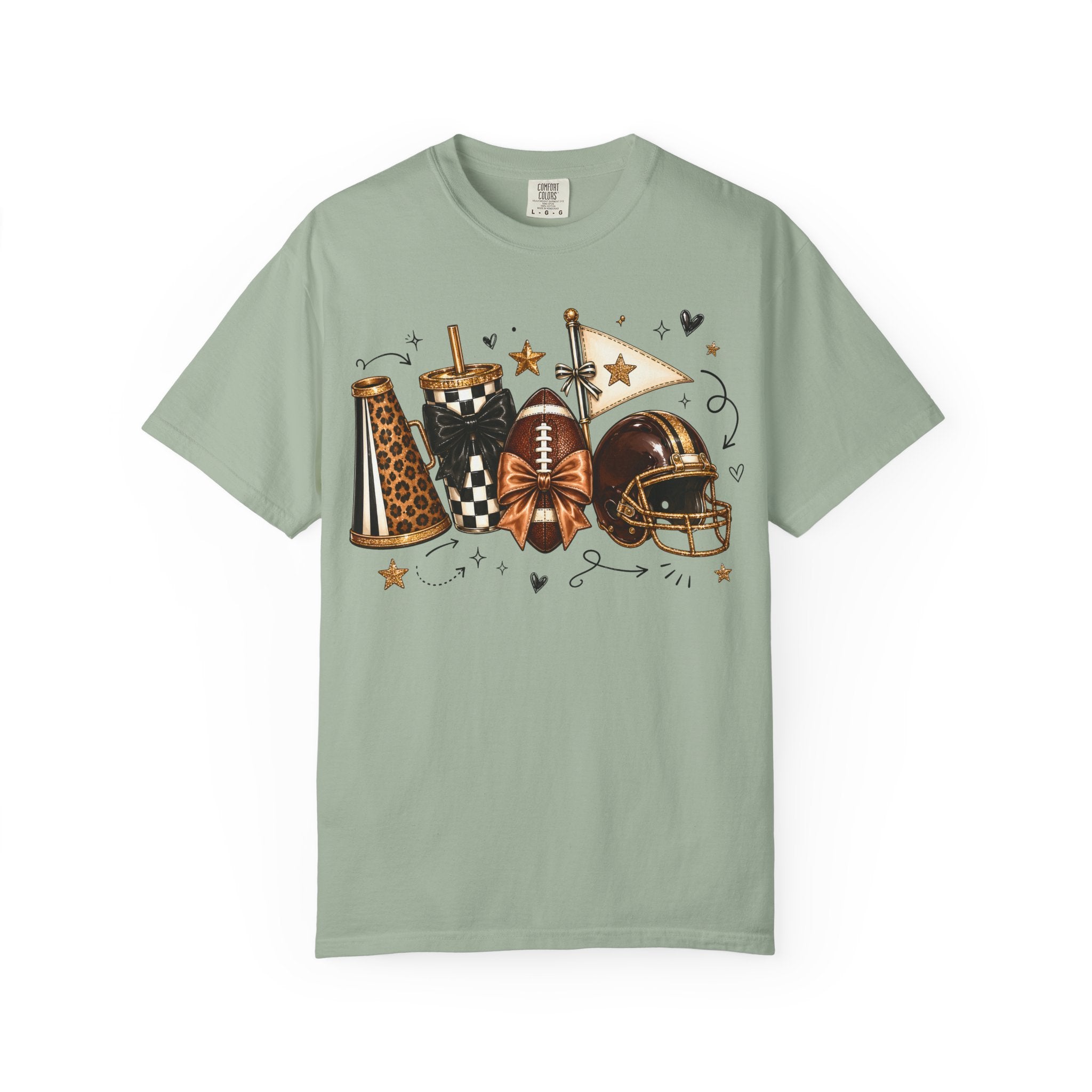Football Tailgate Graphic T-Shirt — Helmet, Cleats & Game Day Icons