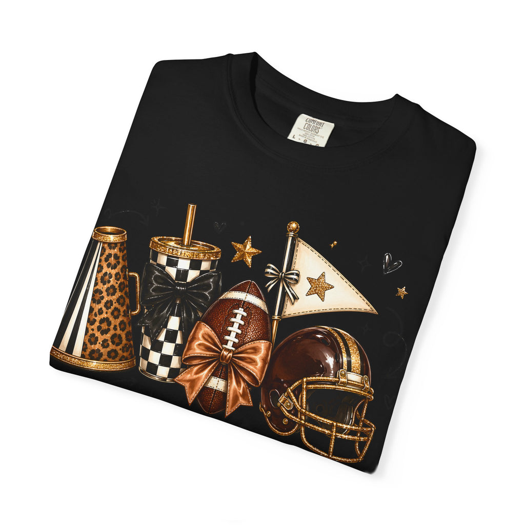 Football Tailgate Graphic T-Shirt — Helmet, Cleats & Game Day Icons