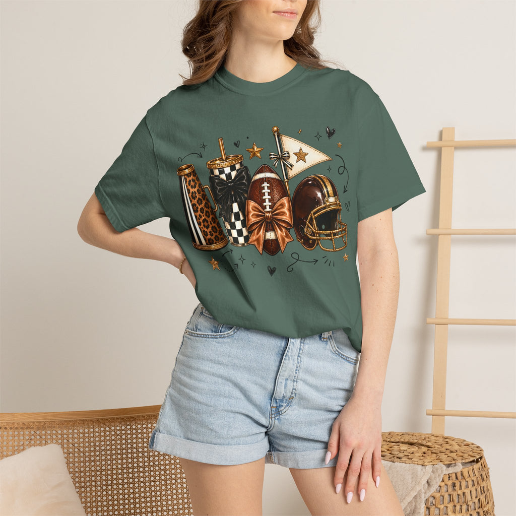 Football Tailgate Graphic T-Shirt — Helmet, Cleats & Game Day Icons
