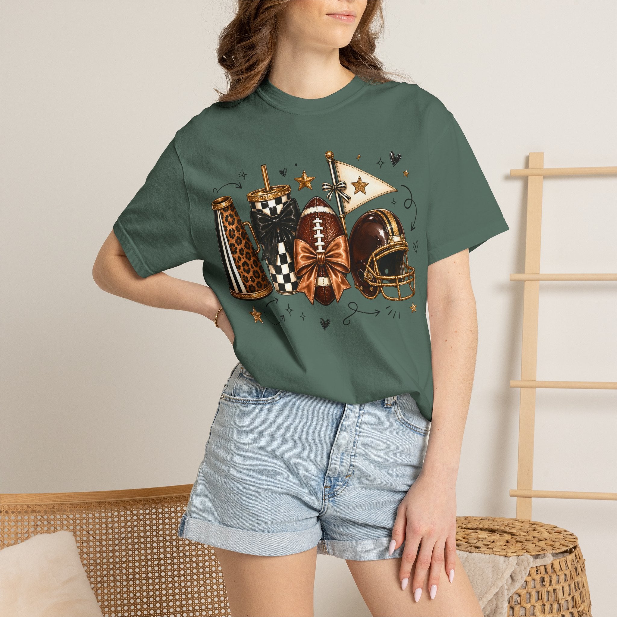Football Tailgate Graphic T-Shirt — Helmet, Cleats & Game Day Icons