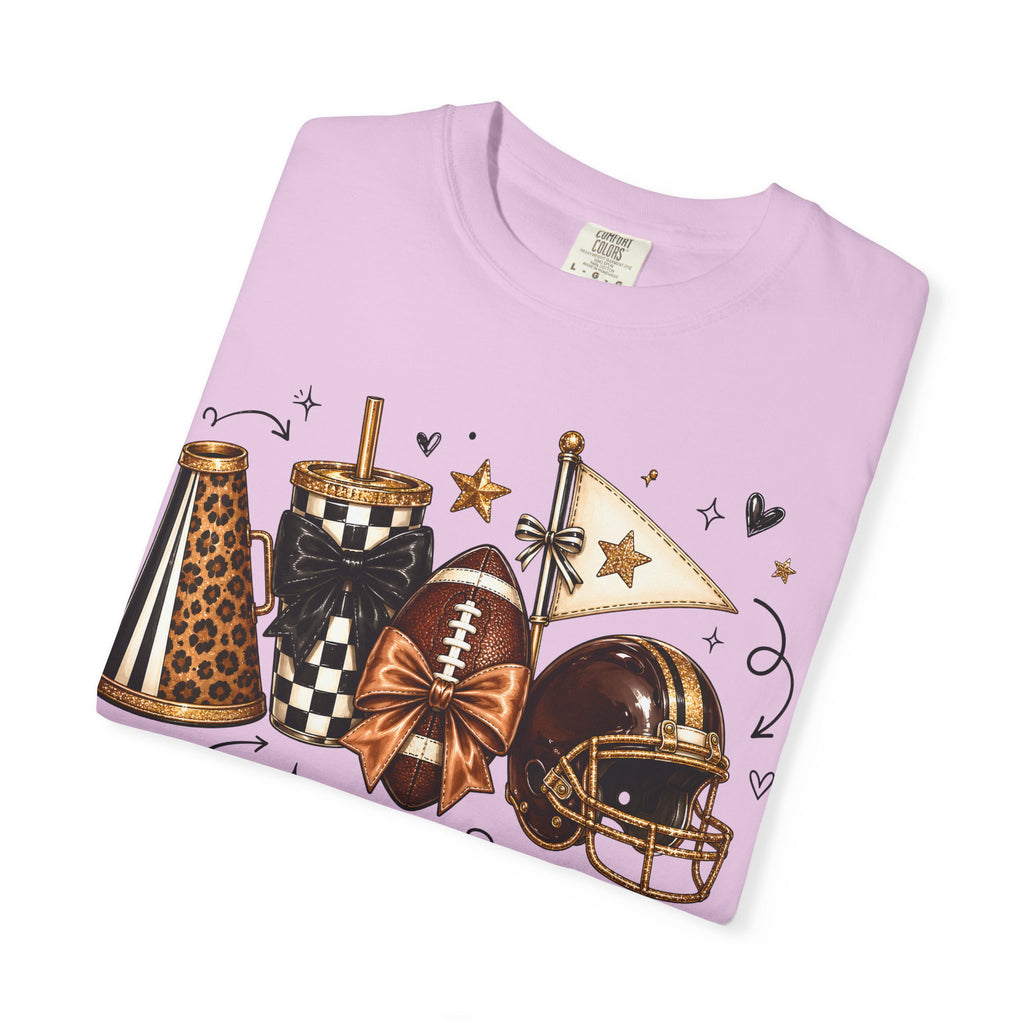 Football Tailgate Graphic T-Shirt — Helmet, Cleats & Game Day Icons