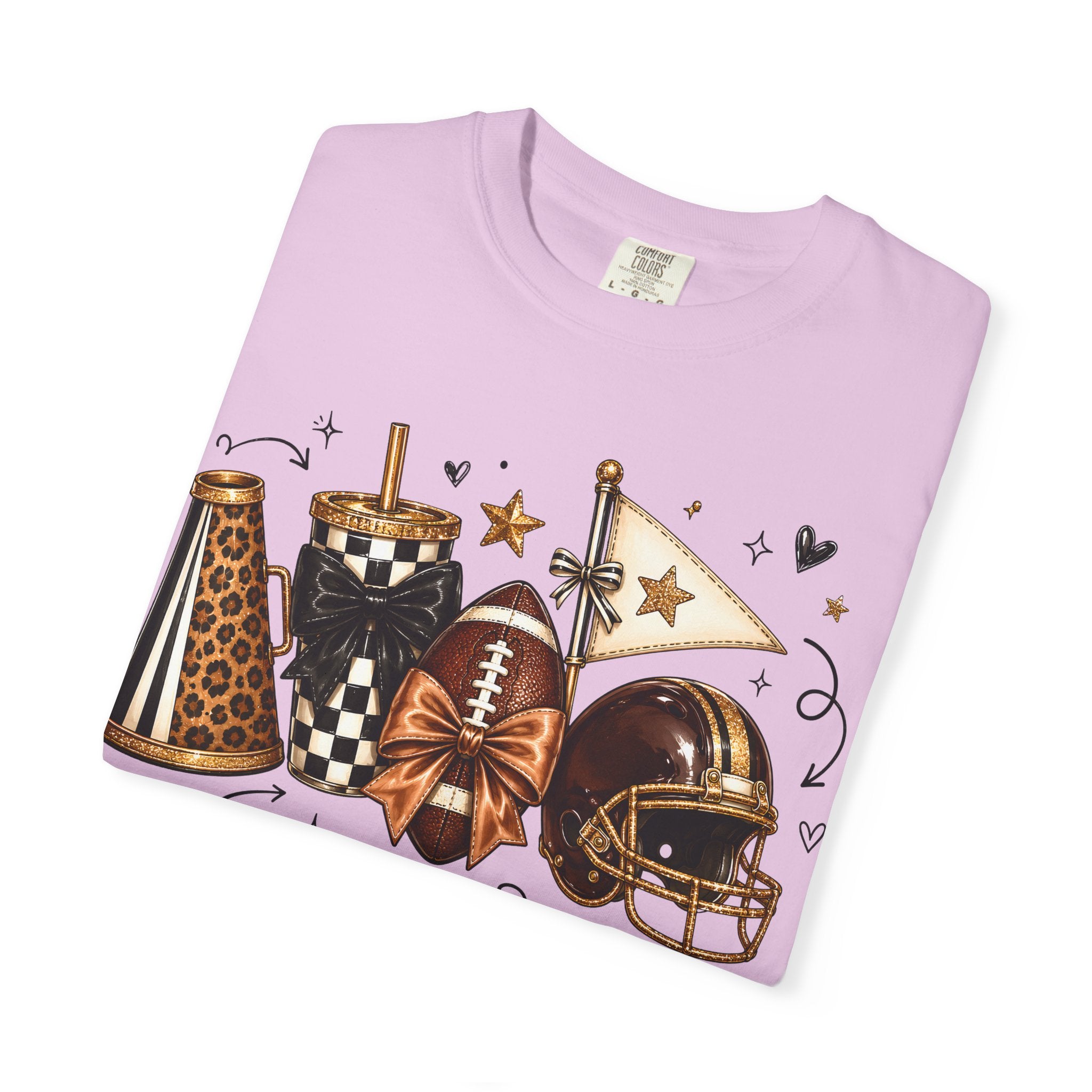 Football Tailgate Graphic T-Shirt — Helmet, Cleats & Game Day Icons