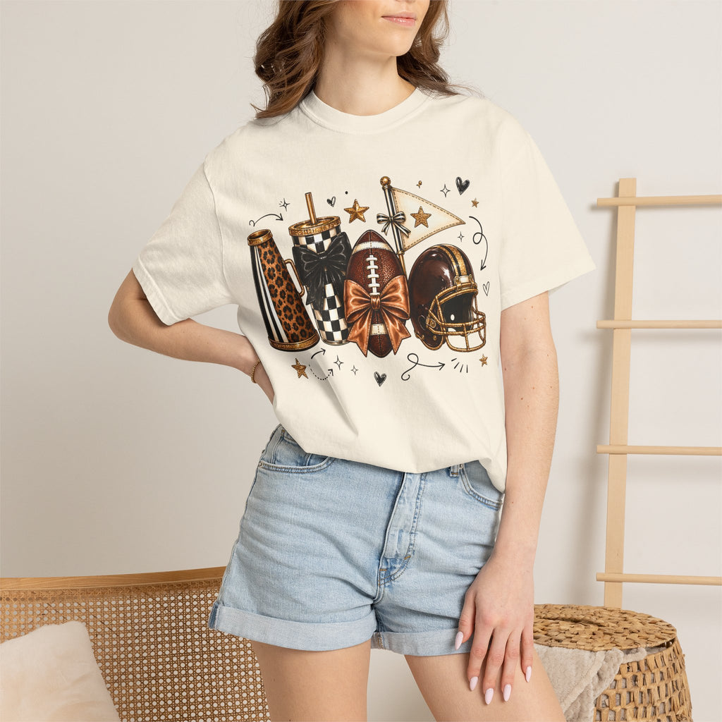 Football Tailgate Graphic T-Shirt — Helmet, Cleats & Game Day Icons