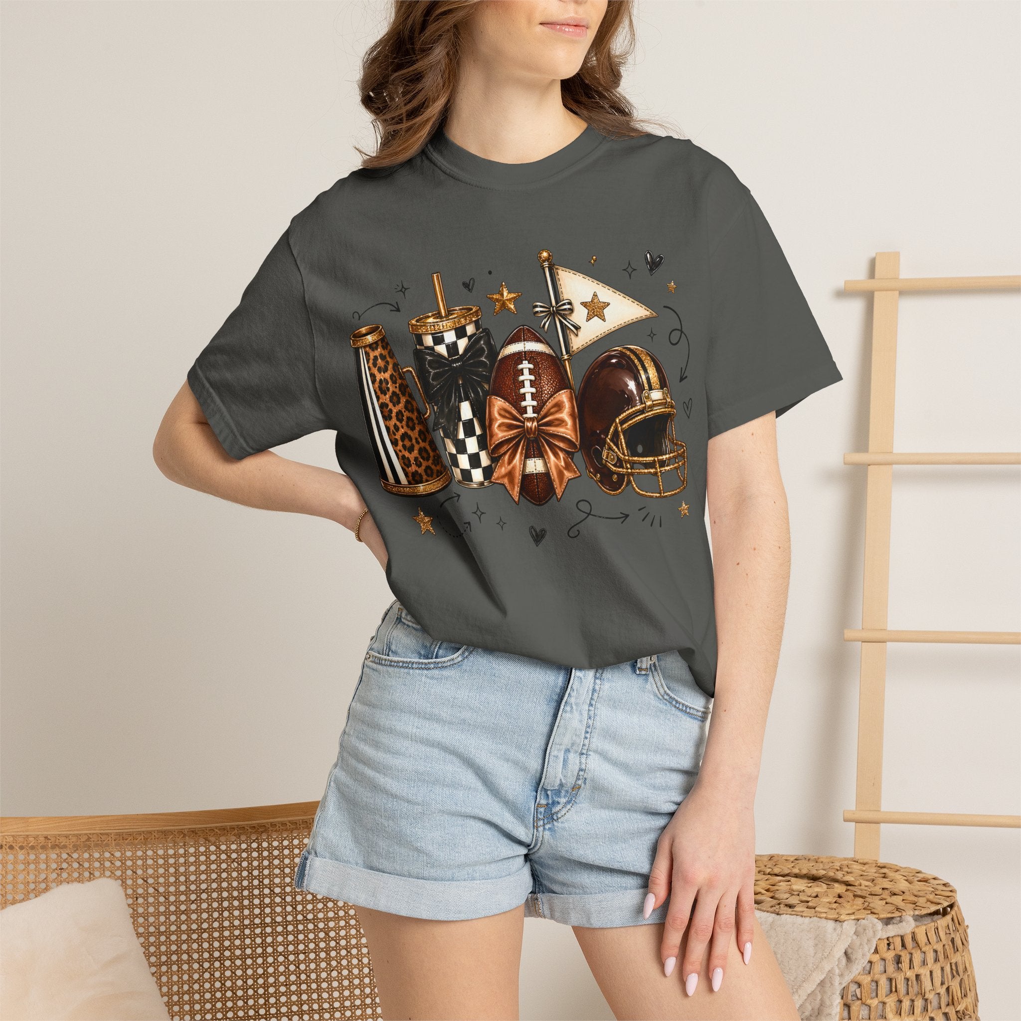 Football Tailgate Graphic T-Shirt — Helmet, Cleats & Game Day Icons