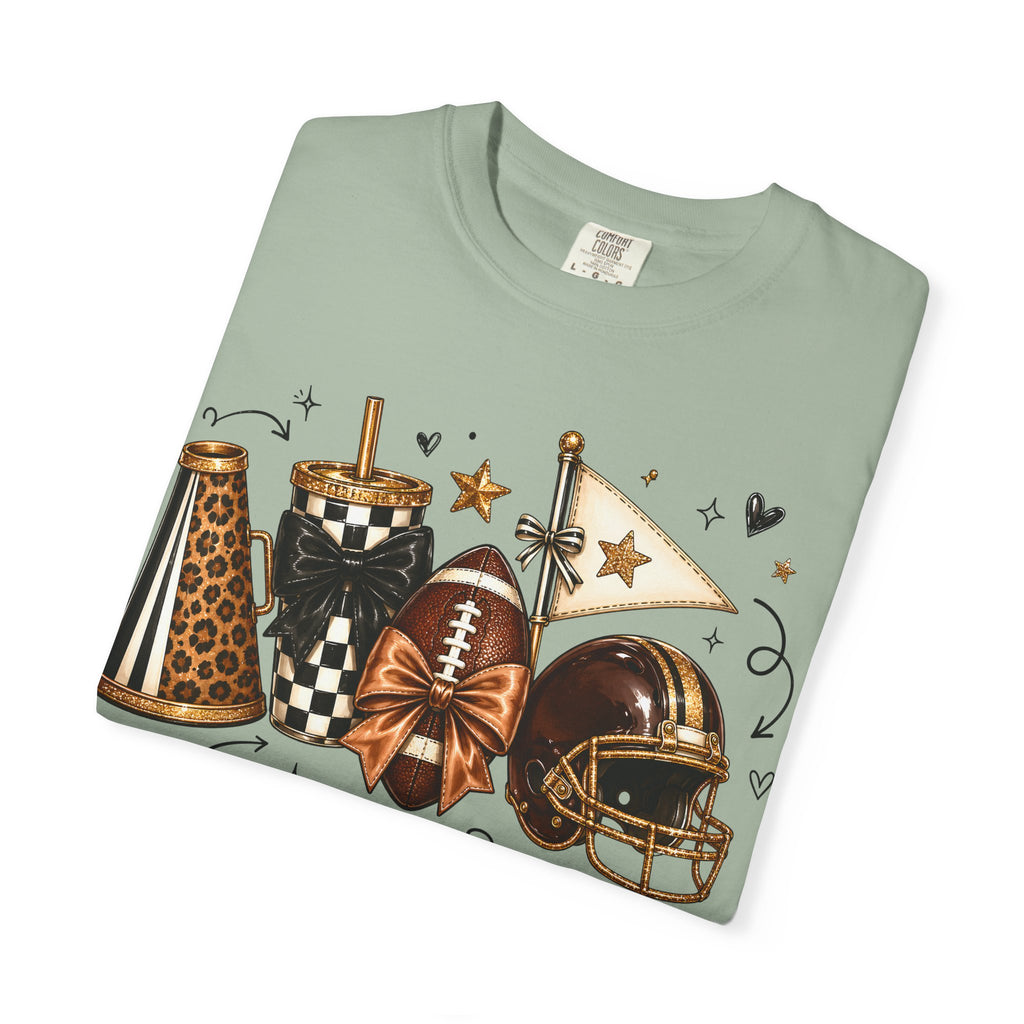 Football Tailgate Graphic T-Shirt — Helmet, Cleats & Game Day Icons