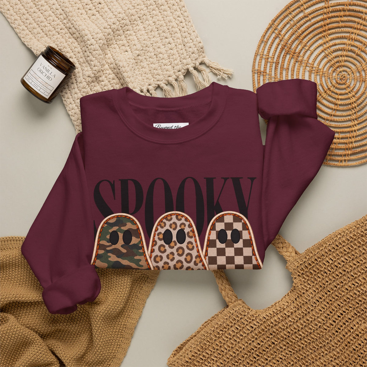Spooky Season Ghost Sweatshirt, Cute Halloween Crewneck, Leopard Ghost Fall Sweater, Halloween Graphic Sweatshirt