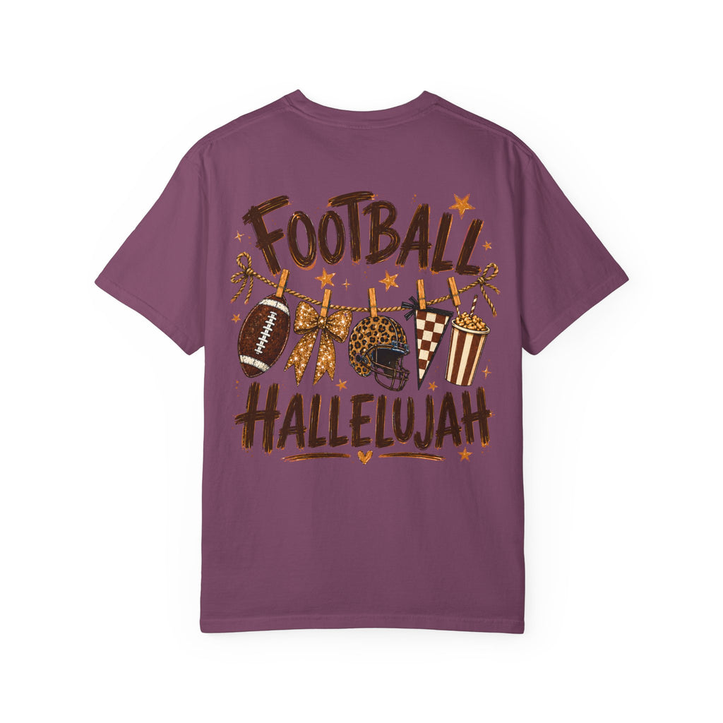 Football Hallelujah T-Shirt — Vintage Game Day Tee with Helmet & Pom Poms