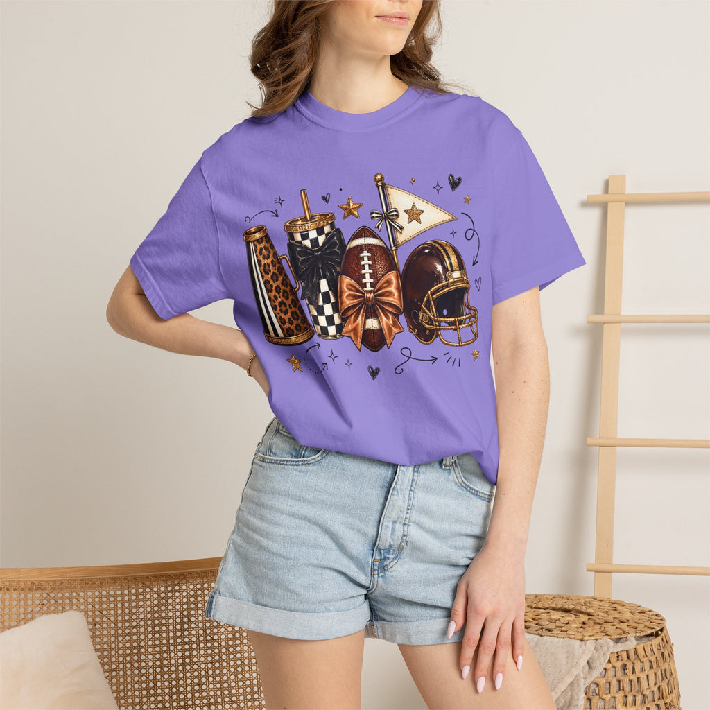 Football Tailgate Graphic T-Shirt — Helmet, Cleats & Game Day Icons