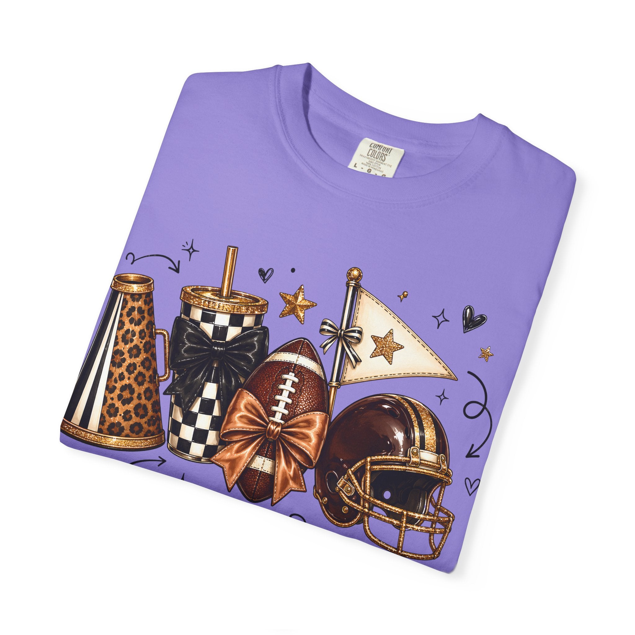 Football Tailgate Graphic T-Shirt — Helmet, Cleats & Game Day Icons