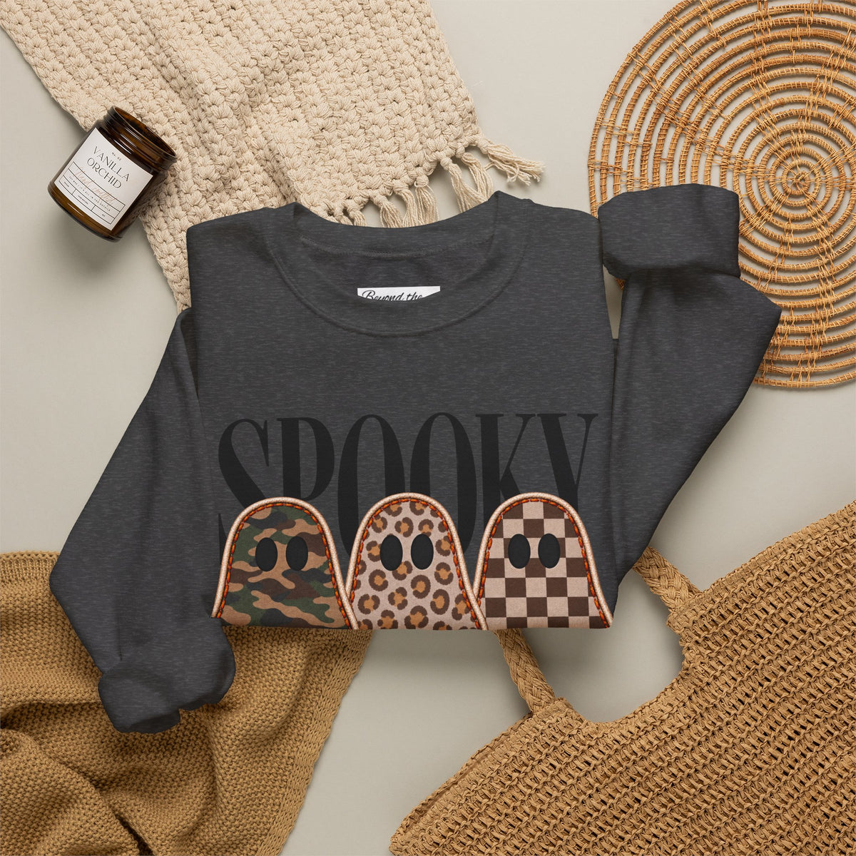 Spooky Season Ghost Sweatshirt, Cute Halloween Crewneck, Leopard Ghost Fall Sweater, Halloween Graphic Sweatshirt