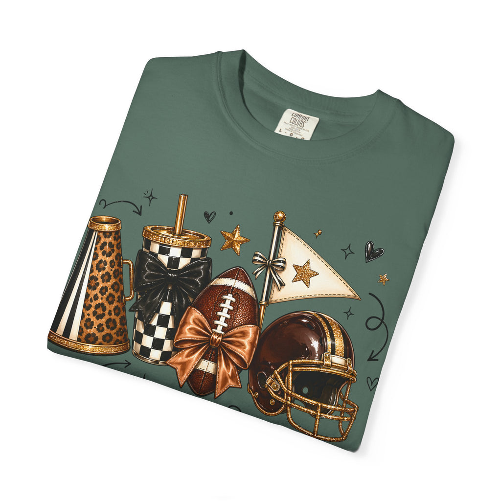 Football Tailgate Graphic T-Shirt — Helmet, Cleats & Game Day Icons