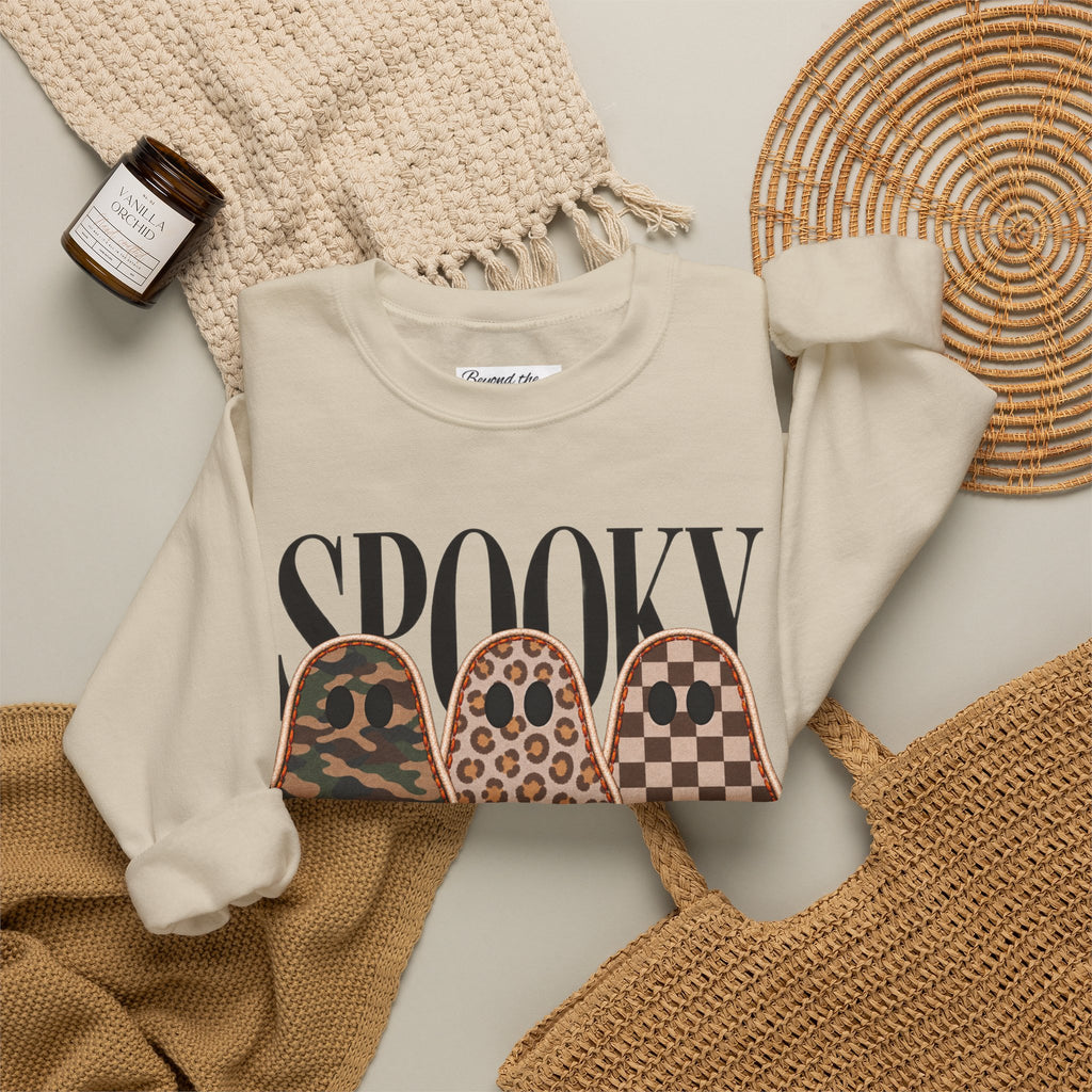 Spooky Season Ghost Sweatshirt, Cute Halloween Crewneck, Leopard Ghost Fall Sweater, Halloween Graphic Sweatshirt