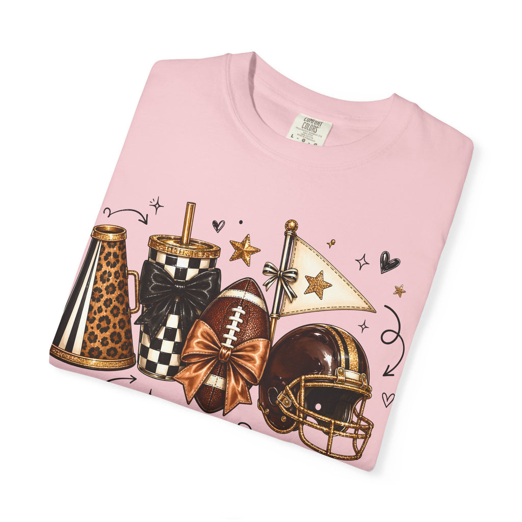 Football Tailgate Graphic T-Shirt — Helmet, Cleats & Game Day Icons