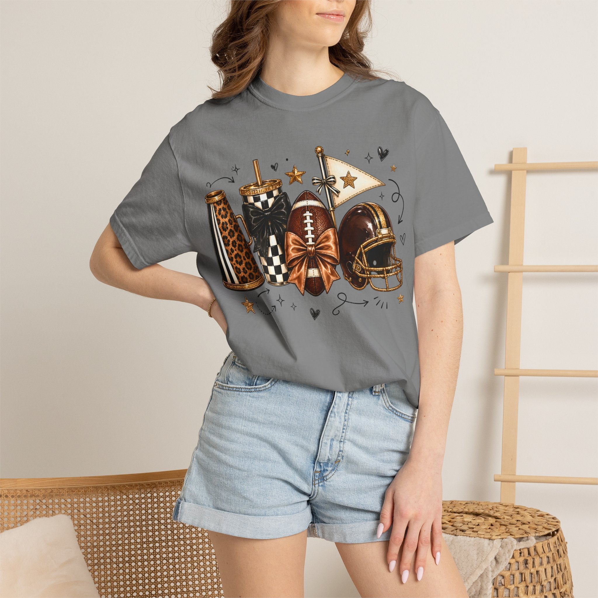 Football Tailgate Graphic T-Shirt — Helmet, Cleats & Game Day Icons
