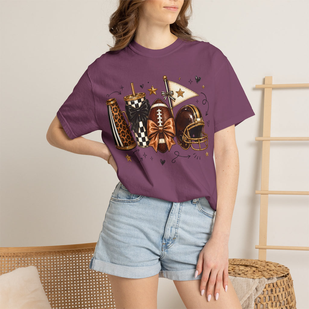 Football Tailgate Graphic T-Shirt — Helmet, Cleats & Game Day Icons