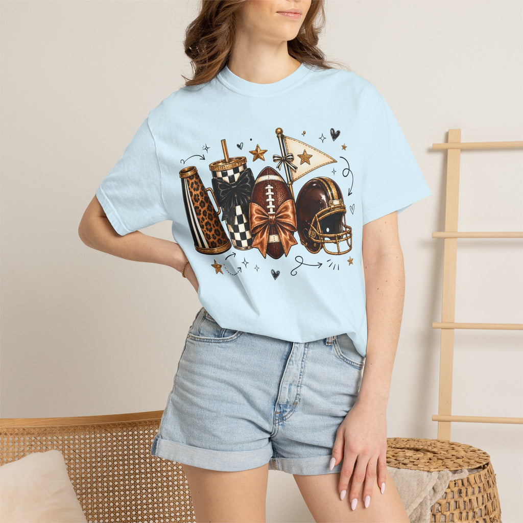 Football Tailgate Graphic T-Shirt — Helmet, Cleats & Game Day Icons