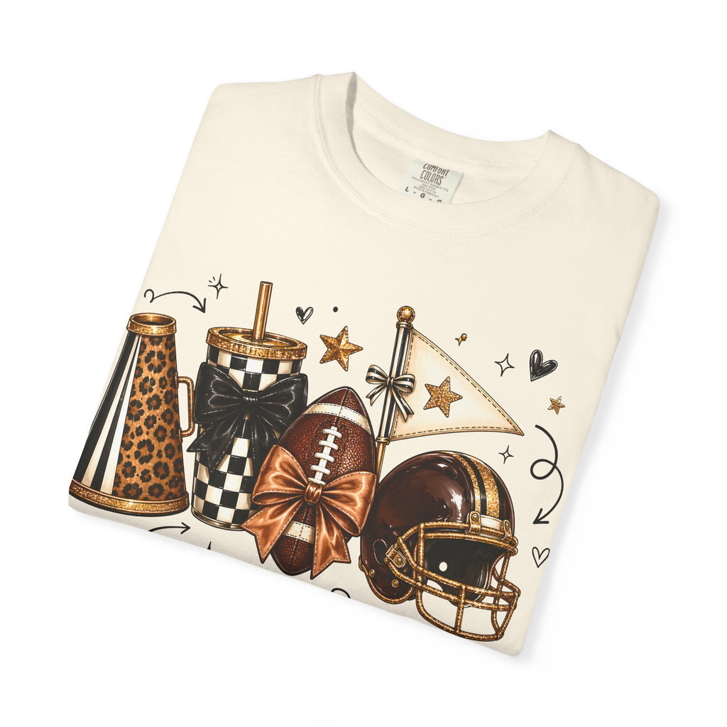Football Tailgate Graphic T-Shirt — Helmet, Cleats & Game Day Icons