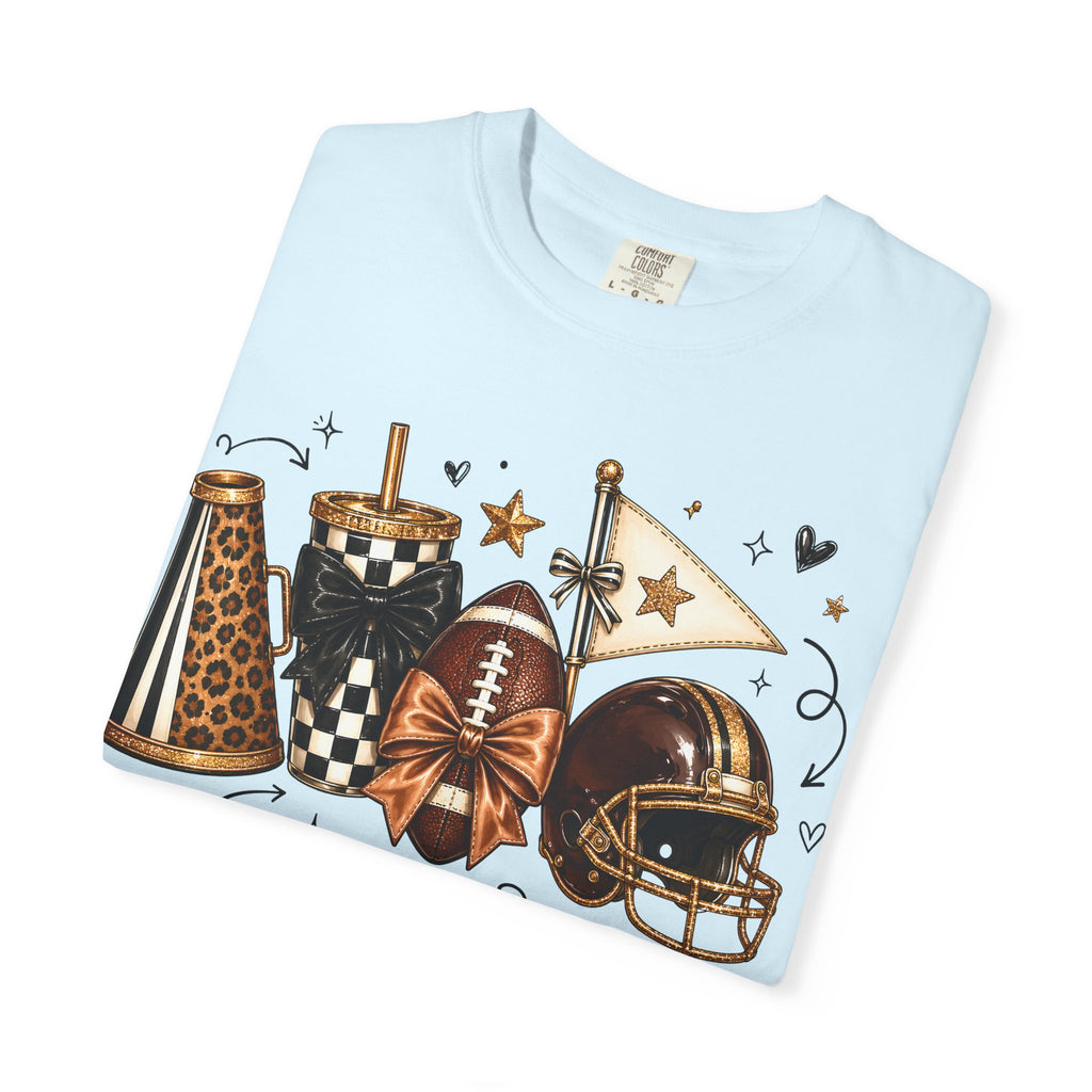 Football Tailgate Graphic T-Shirt — Helmet, Cleats & Game Day Icons