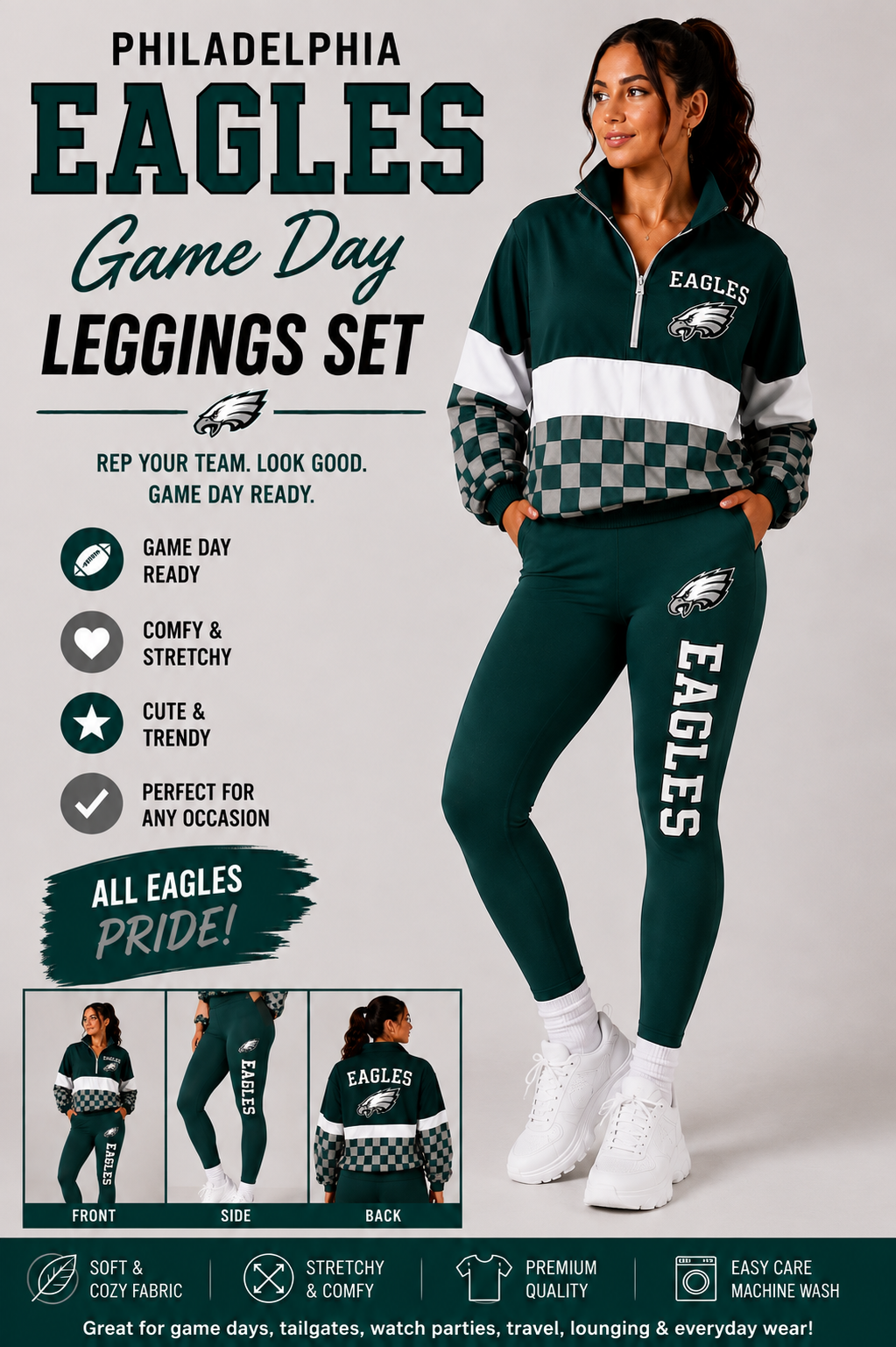 🦅 Philadelphia Eagles Inspired Women’s Game Day Leggings Set