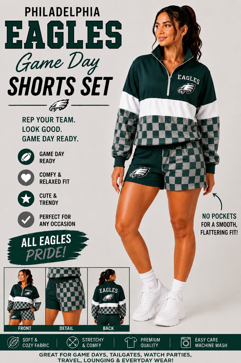 🦅 Philadelphia Eagles Inspired Women’s Game Day Spirit Short Set