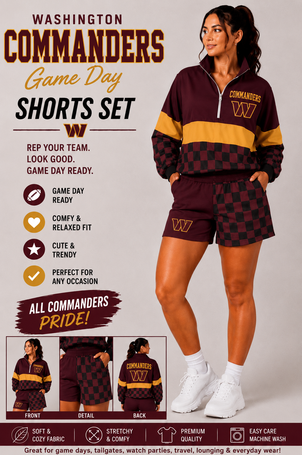 Washington Commanders Game Day Shorts Set 🏈❤️💛