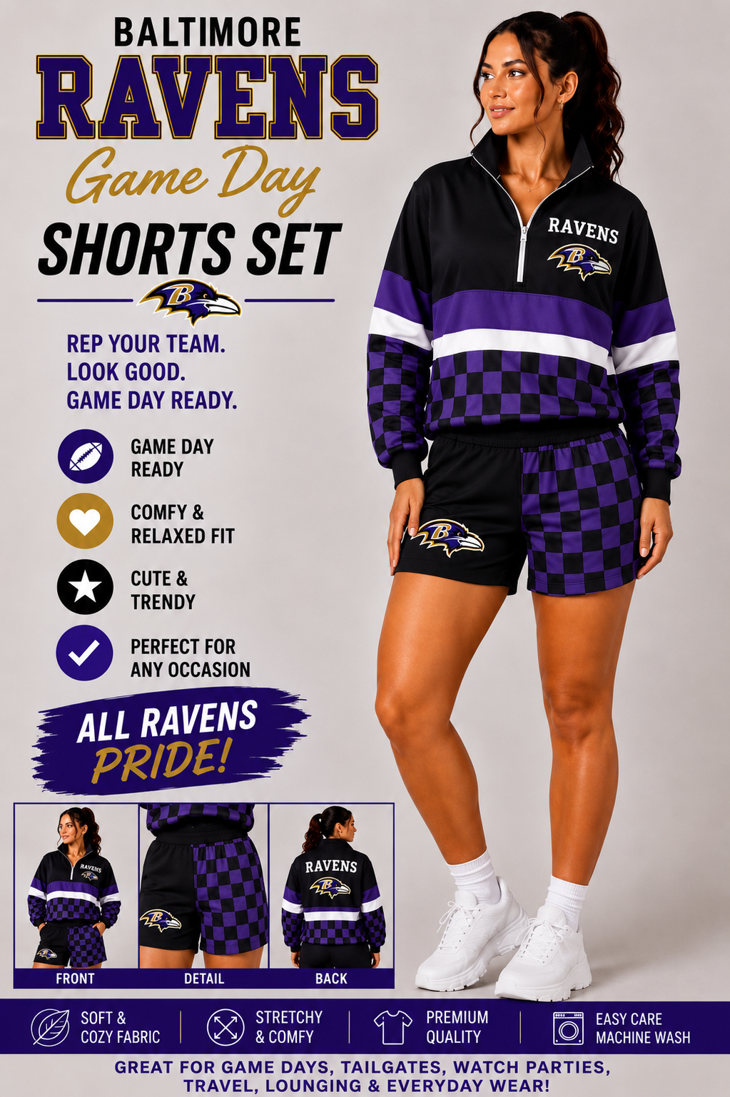 Baltimore Ravens Game Day Shorts Set 🖤💜🏈