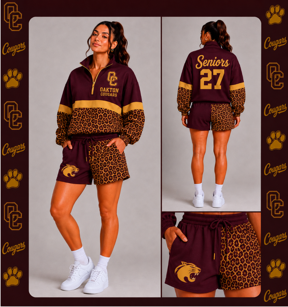 Oakton Cougars Seniors ’27 Leopard Windbreaker Set